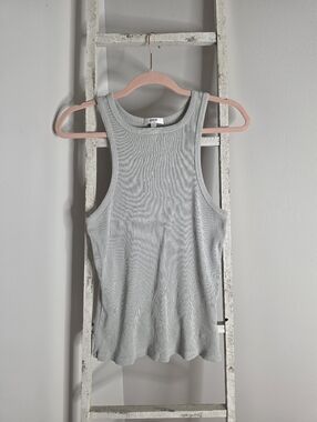 Agolde Women's Large Poppy Ribbed Tank In Mint Cream Organic Cotton Blend